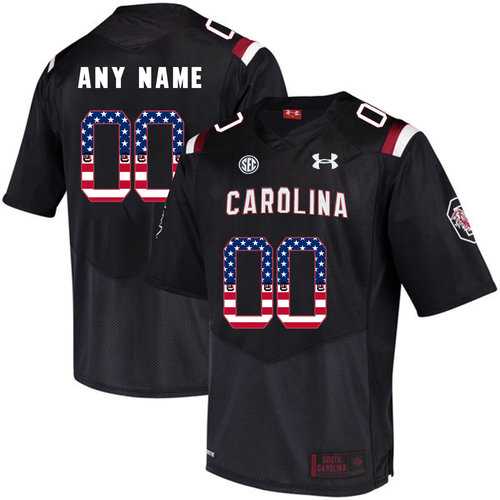 Men%27s South Carolina Gamecocks Black Customized USA Flag College Football Jersey